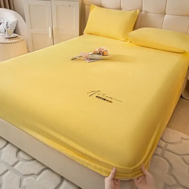 Cream embroidered cozy velvet fitted sheet bedroom bed cover