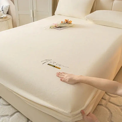 Cream embroidered cozy velvet fitted sheet bedroom bed cover