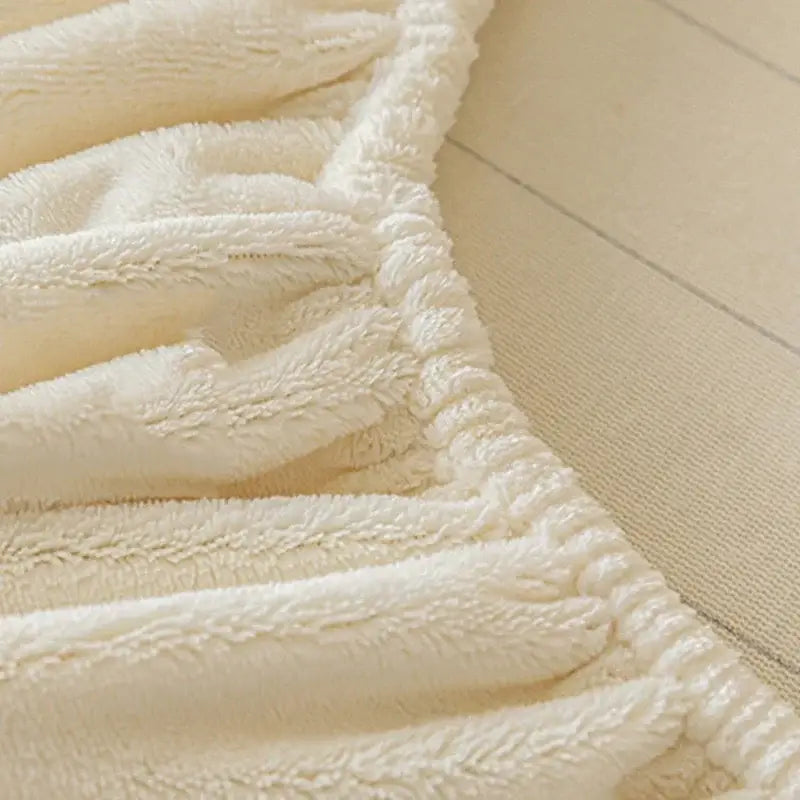 Cream embroidered cozy velvet fitted sheet bedroom bed cover