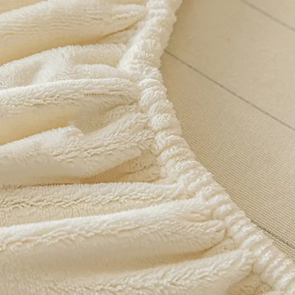 Cream embroidered cozy velvet fitted sheet bedroom bed cover