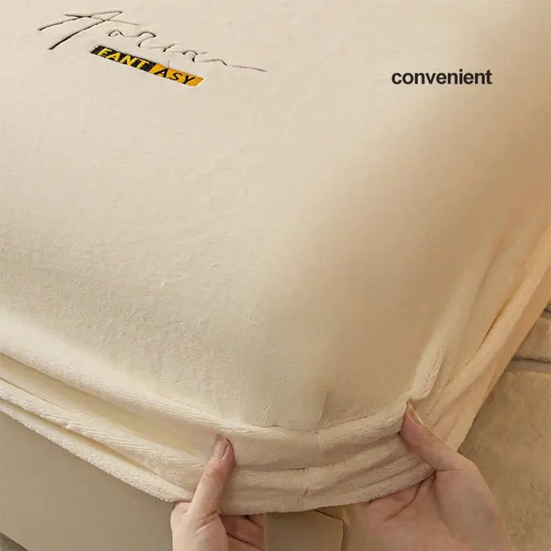 Cream embroidered cozy velvet fitted sheet bedroom bed cover