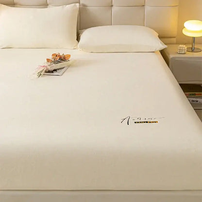 Cream embroidered cozy velvet fitted sheet bedroom bed cover
