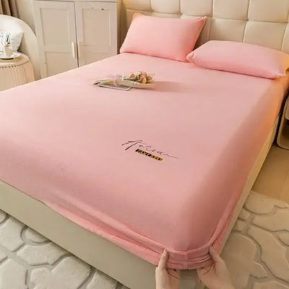 Cream embroidered cozy velvet fitted sheet bedroom bed cover