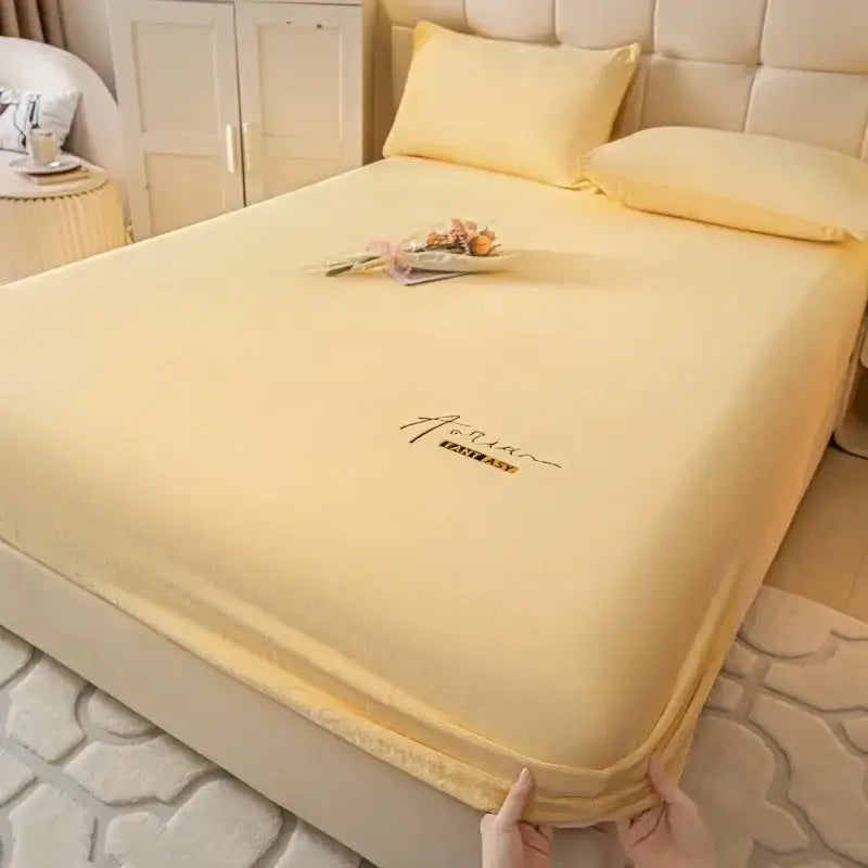 Cream embroidered cozy velvet fitted sheet bedroom bed cover