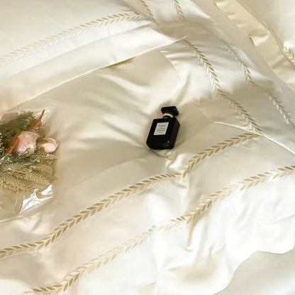 Cream embroidered ice silk bedding set for bedroom