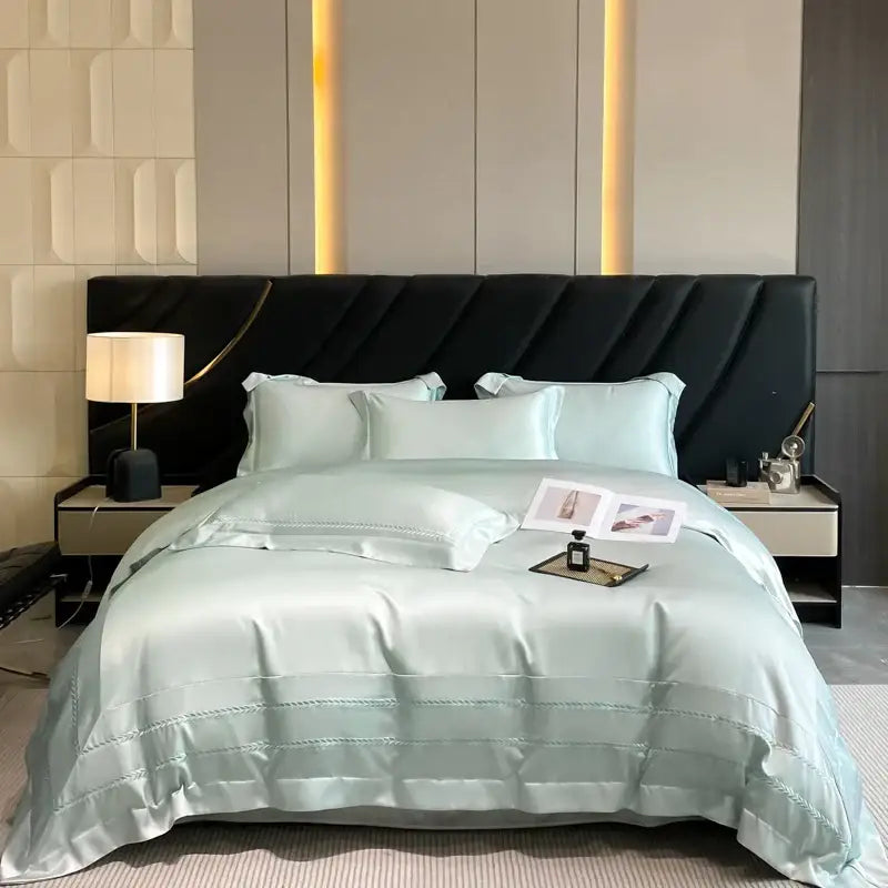Cream embroidered ice silk bedding set for bedroom