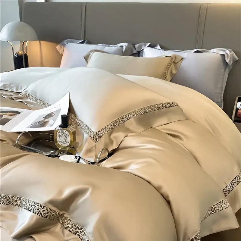 Cream eucalyptus fiber lace bedding set bedroom comfort
