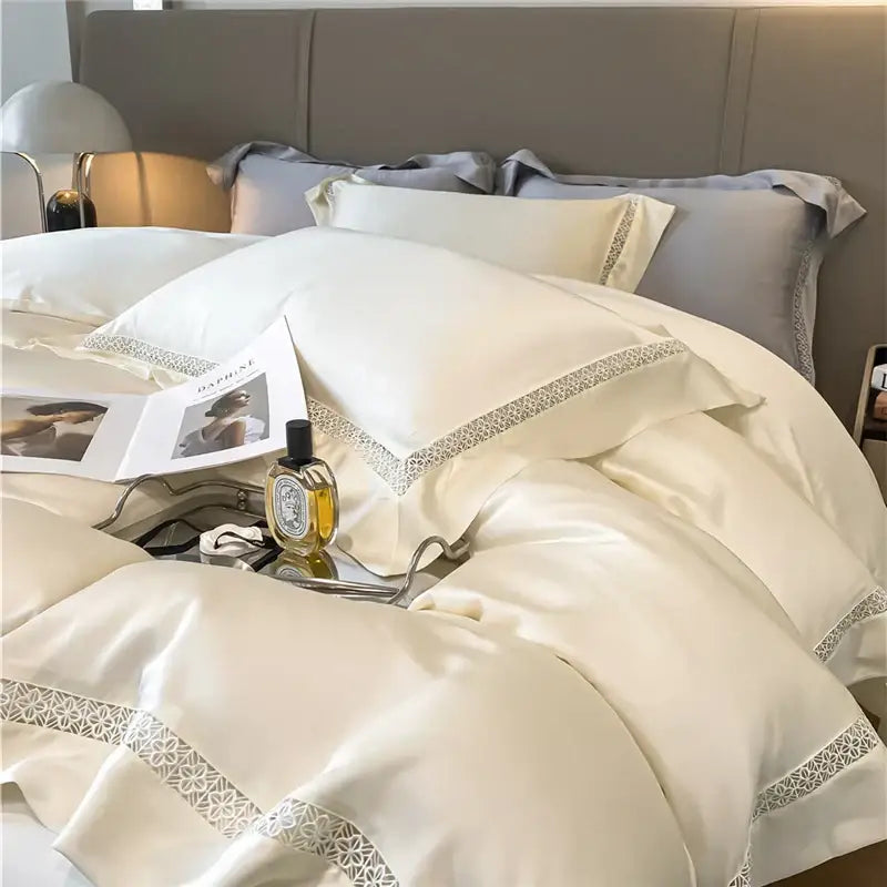 Cream eucalyptus fiber lace bedding set bedroom comfort