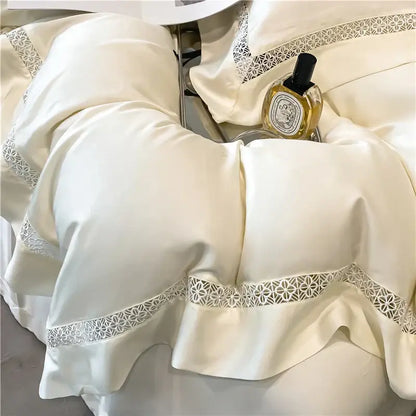 Cream eucalyptus fiber lace bedding set bedroom comfort