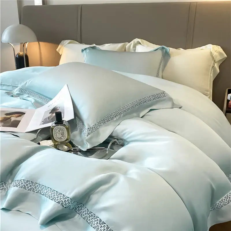 Cream eucalyptus fiber lace bedding set bedroom comfort