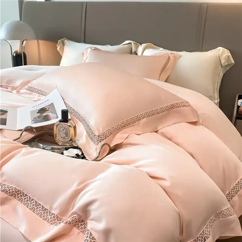 Cream eucalyptus fiber lace bedding set bedroom comfort