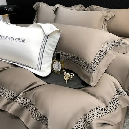 Cream eucalyptus lyocell 1000tc bedding set with lace bedroom decor