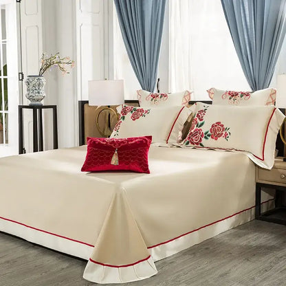 Cream floral 200s embroidery egyptian cotton bedding set bedroom