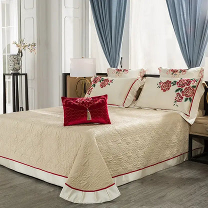 Cream floral 200s embroidery egyptian cotton bedding set bedroom