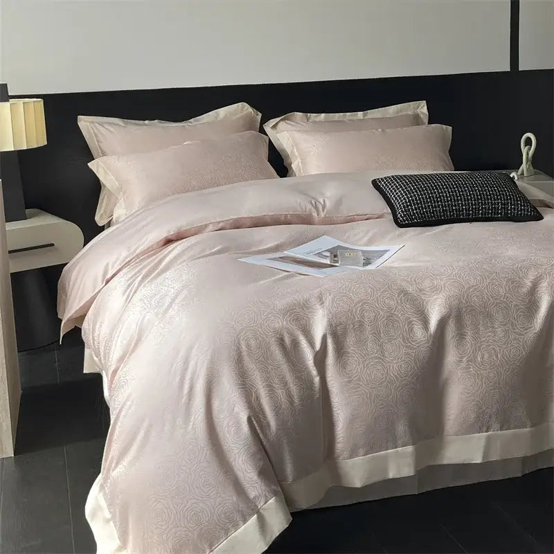 Cream floral jacquard bedding set – bedroom satin quilt cover