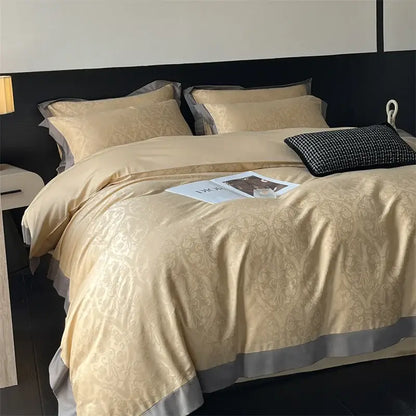 Cream floral jacquard bedding set – bedroom satin quilt cover