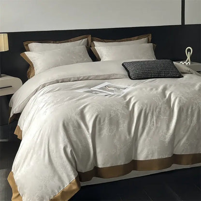 Cream floral jacquard bedding set – bedroom satin quilt cover