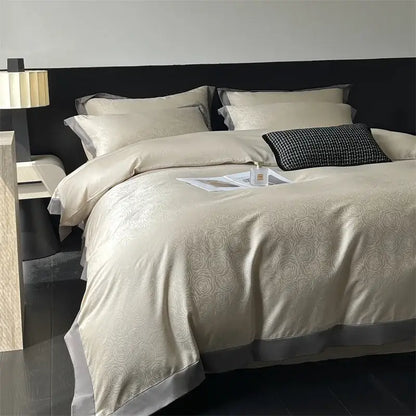 Cream floral jacquard bedding set – bedroom satin quilt cover