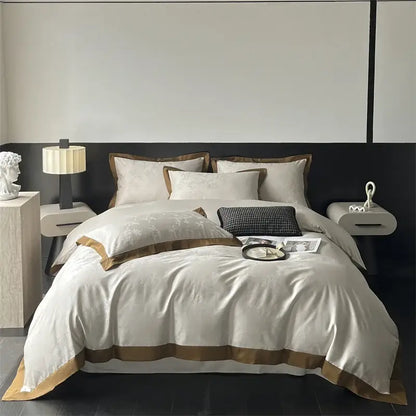 Cream floral jacquard bedding set – bedroom satin quilt cover