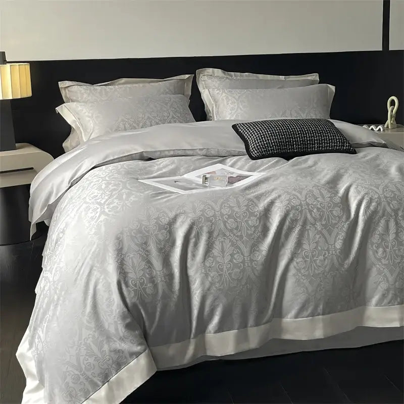 Cream floral jacquard bedding set – bedroom satin quilt cover