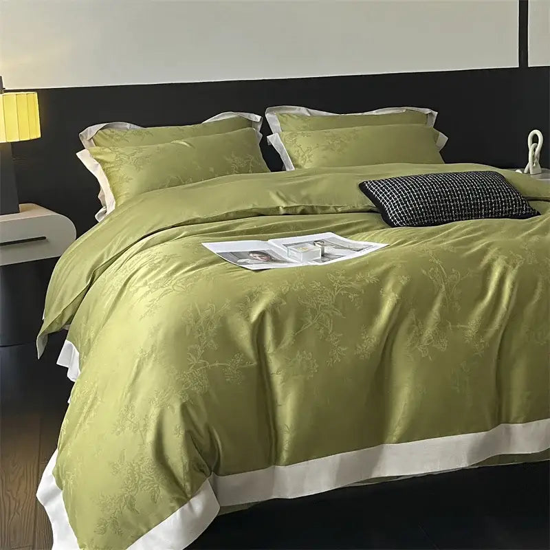 Cream floral jacquard bedding set – bedroom satin quilt cover