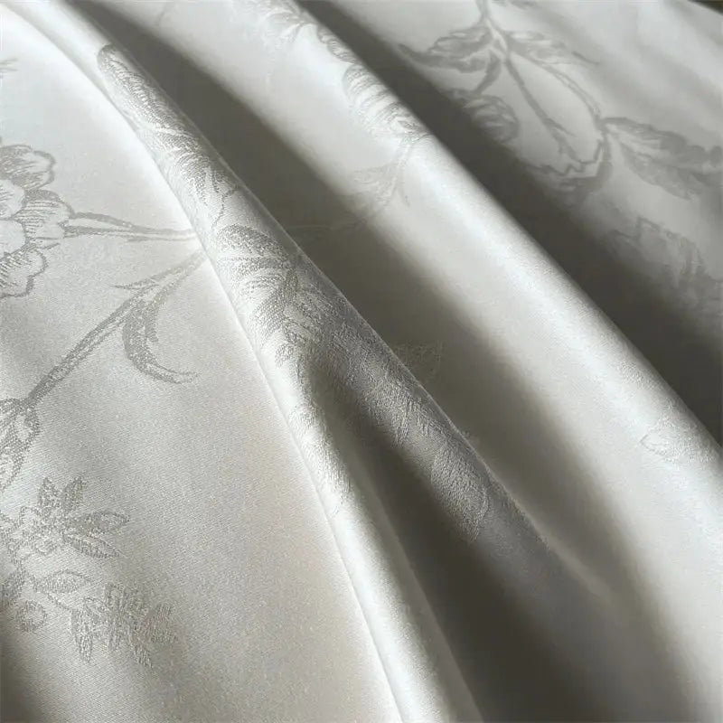 Cream floral jacquard bedding set – bedroom satin quilt cover