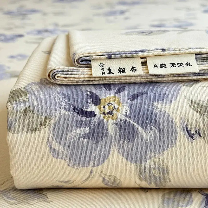 Cream flower print satin bed cover bedroom mattress protector