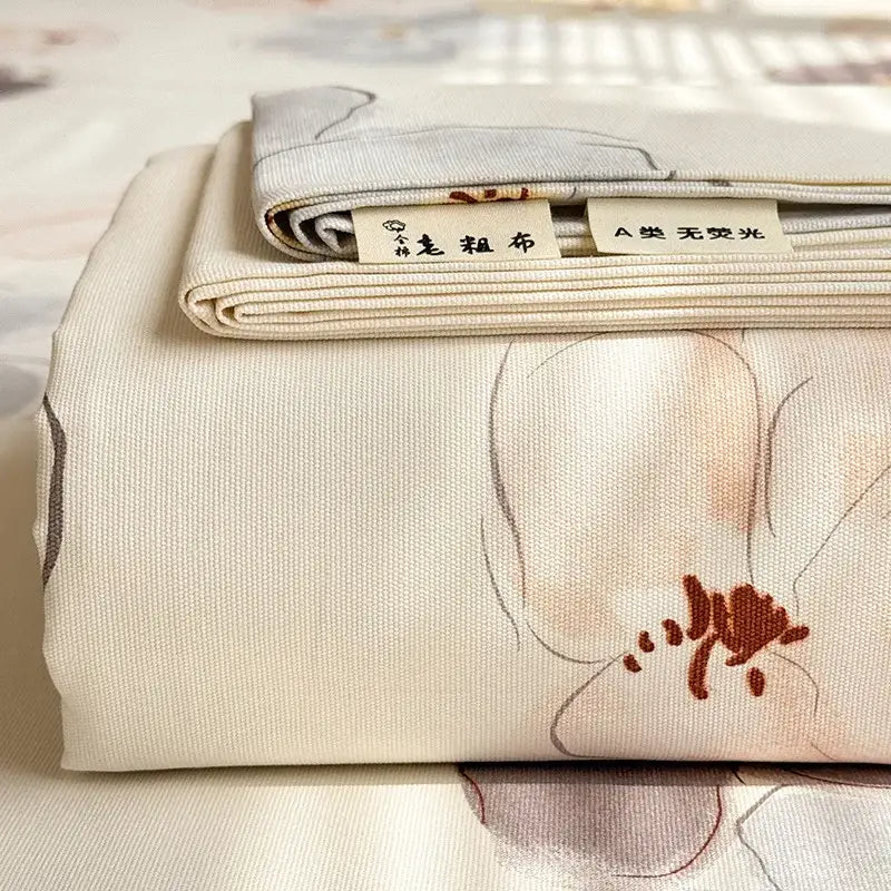 Cream flower print satin bed cover bedroom mattress protector