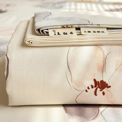 Cream flower print satin bed cover bedroom mattress protector
