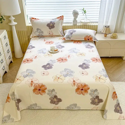 Cream flower print satin bed cover bedroom mattress protector