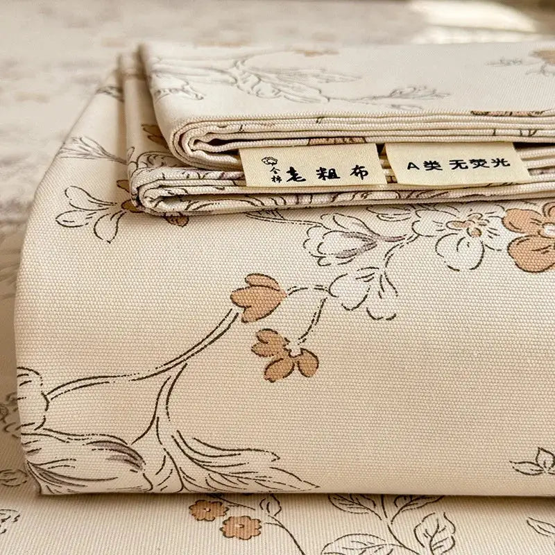 Cream flower print satin bed cover bedroom mattress protector