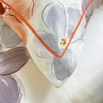 Cream flower print satin bed cover bedroom mattress protector