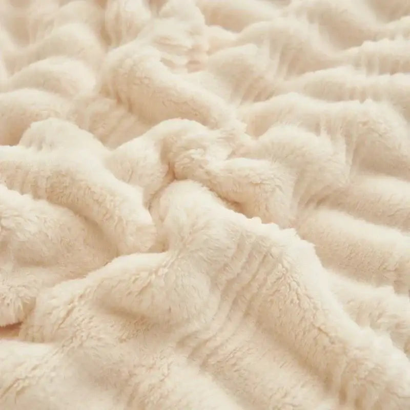 Cream fluffy rabbit plush quilted blanket bedroom warm bedding