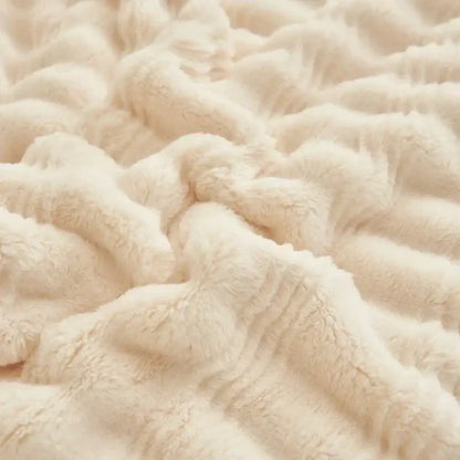 Cream fluffy rabbit plush quilted blanket bedroom warm bedding
