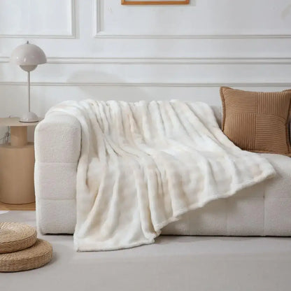 Cream fuzzy faux fur blanket bedroom and living room throw