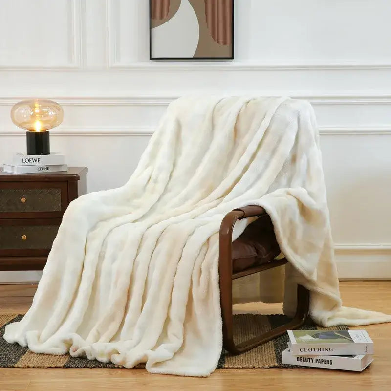 Cream fuzzy faux fur blanket bedroom and living room throw