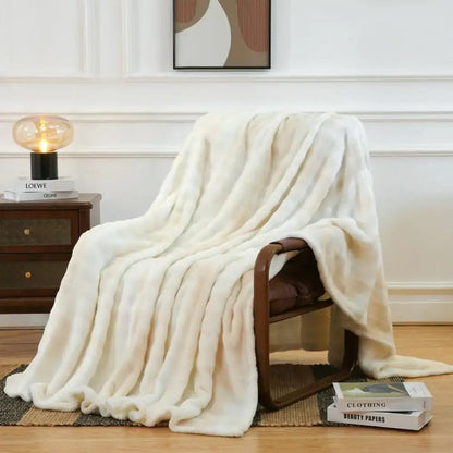 Cream fuzzy faux fur blanket bedroom and living room throw