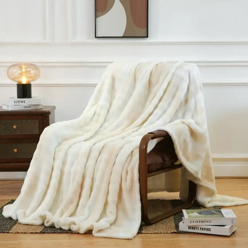 Cream fuzzy faux fur blanket bedroom and living room throw