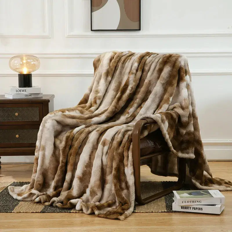 Cream fuzzy faux fur blanket bedroom and living room throw