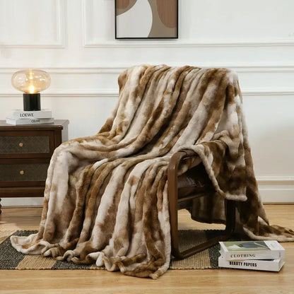 Cream fuzzy faux fur blanket bedroom and living room throw