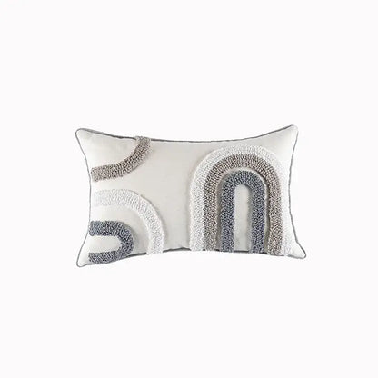 Cream geometric embroidery cushion cover living room textured tassels