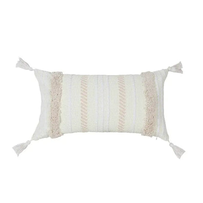 Cream geometric embroidery cushion cover living room textured tassels