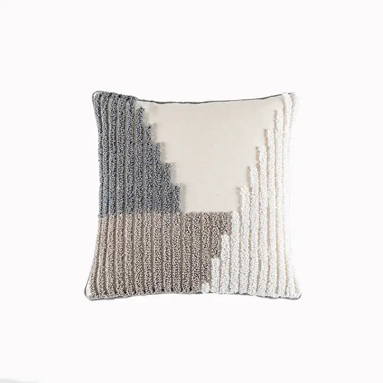 Cream geometric embroidery cushion cover living room textured tassels