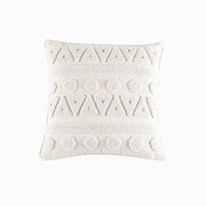 Cream geometric embroidery cushion cover living room textured tassels