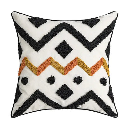 Cream geometric embroidery cushion cover living room textured tassels