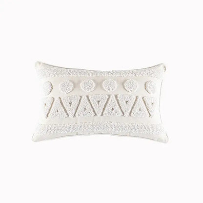 Cream geometric embroidery cushion cover living room textured tassels