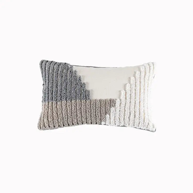 Cream geometric embroidery cushion cover living room textured tassels