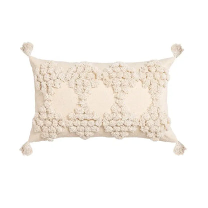 Cream geometric embroidery cushion cover living room textured tassels