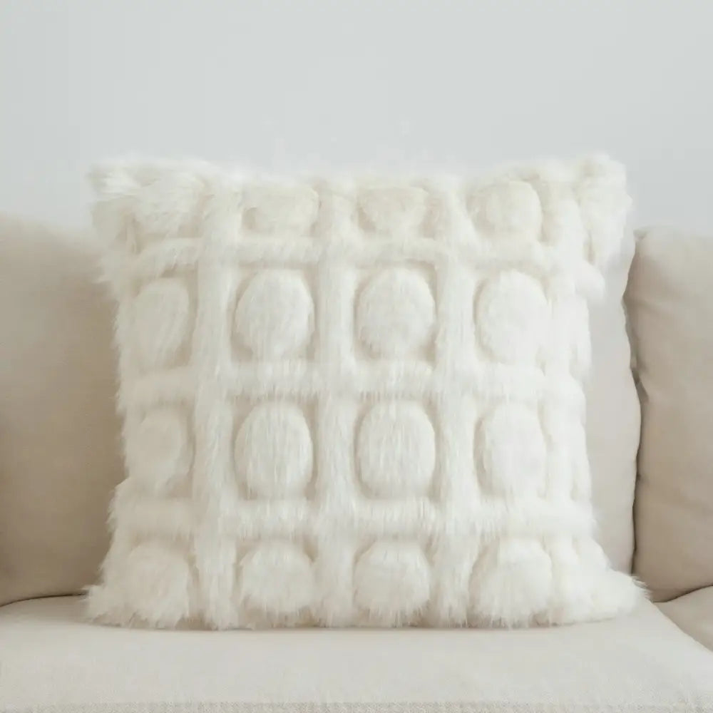Cream geometric faux fur pillow case bedroom textured cushion cover