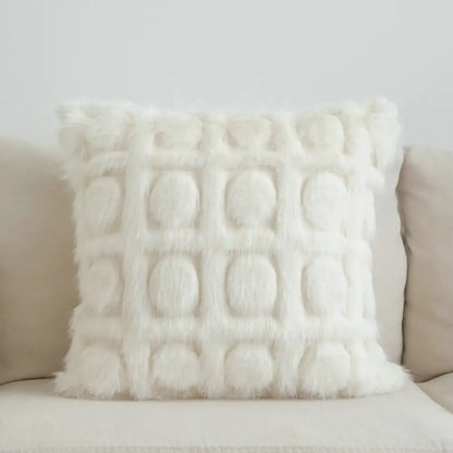 Cream geometric faux fur pillow case bedroom textured cushion cover